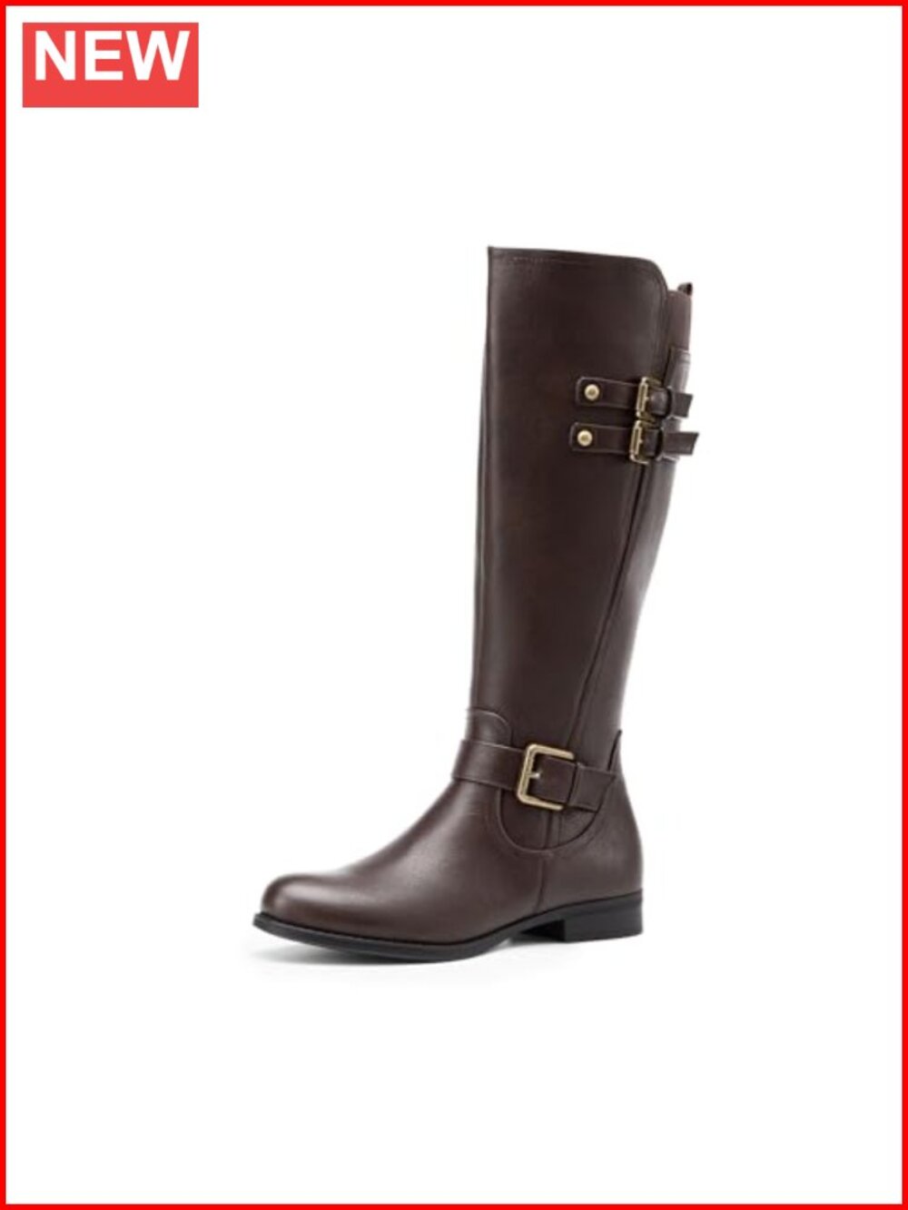 Knee High Riding Boots Faux Leather Buckle Round Toe